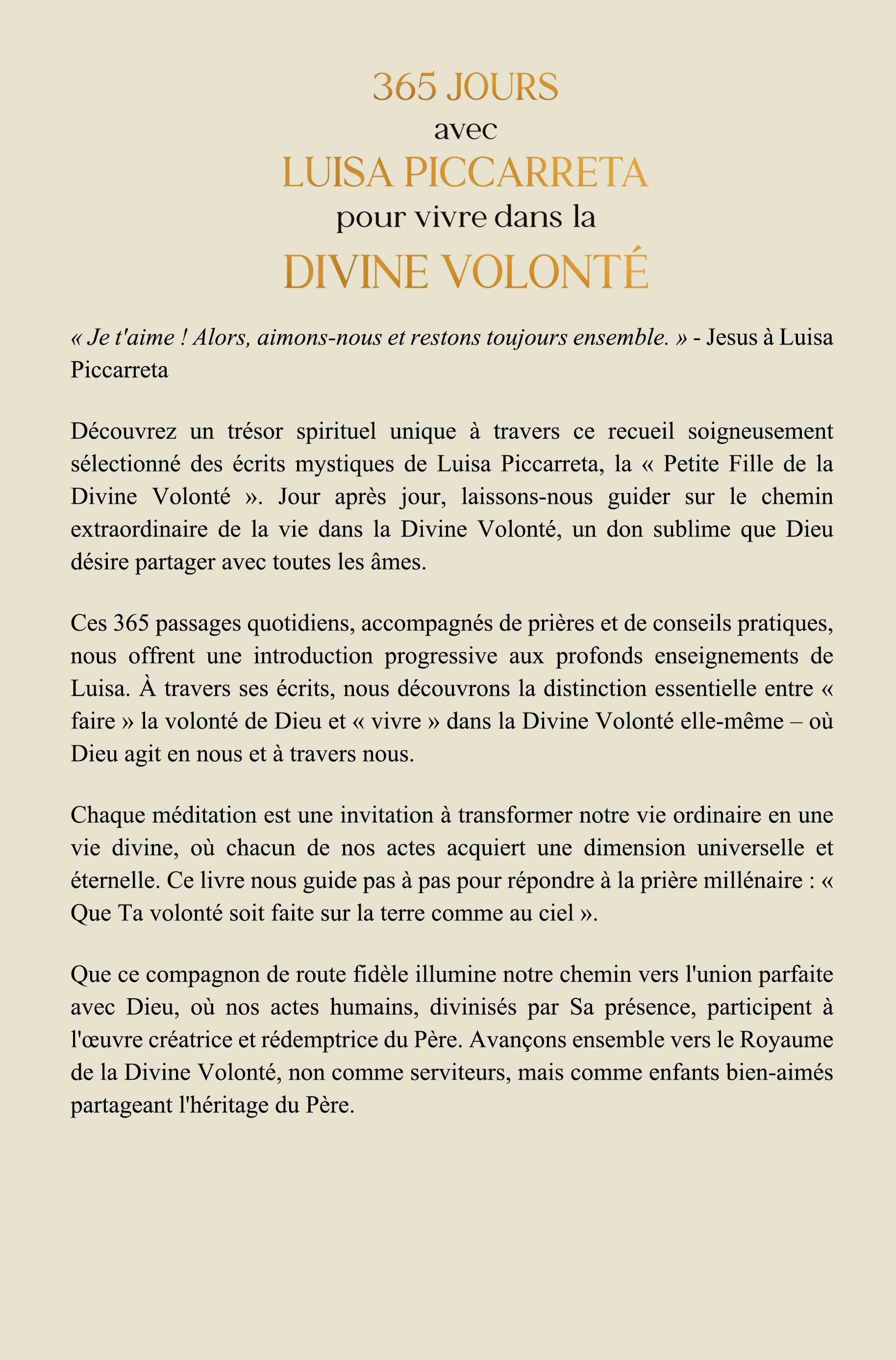 365 Jours avec Luisa Piccarreta Book Back Cover